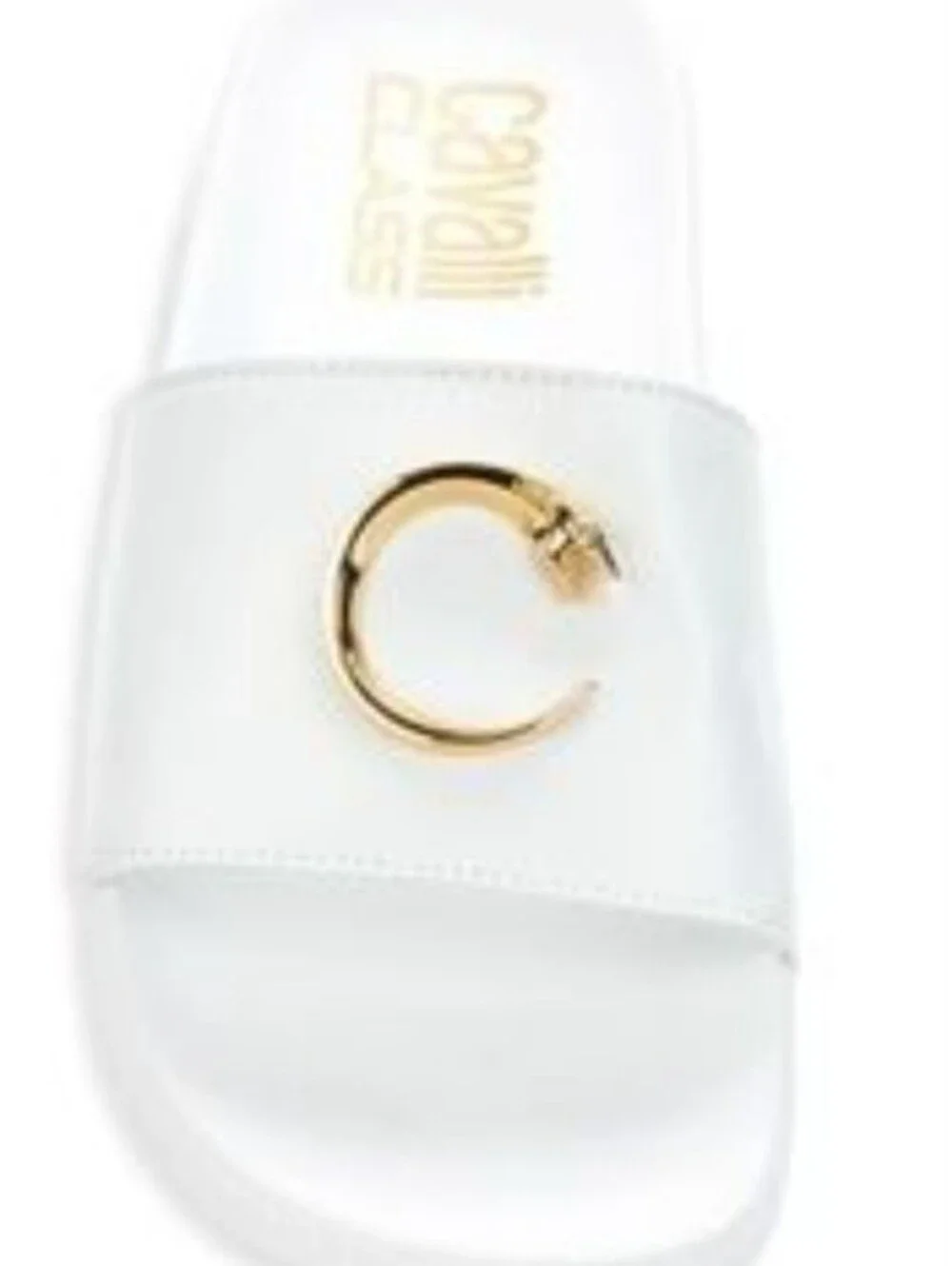 Roberto Cavalli White Slide Sandal with Gold 'C' Accent